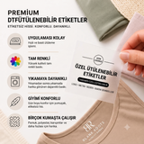 Tekstil DTF Transfer Baskı – Isı ile Yapışan Kumaş Etiketi (Ütü veya Pres Uyumlu)